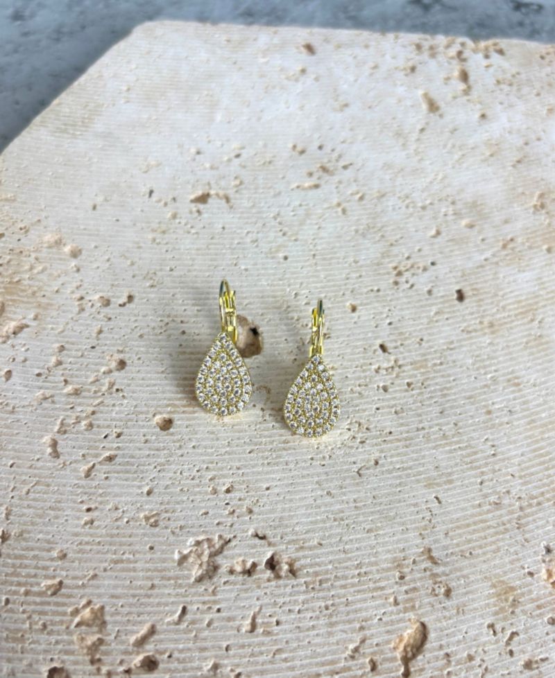Gold Cubic Zirconia Pave Pear Drops with French Earrings