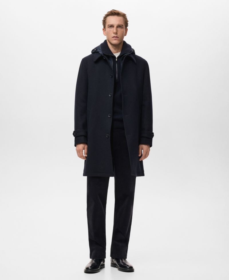 Men's Detachable Hood Wool Coat