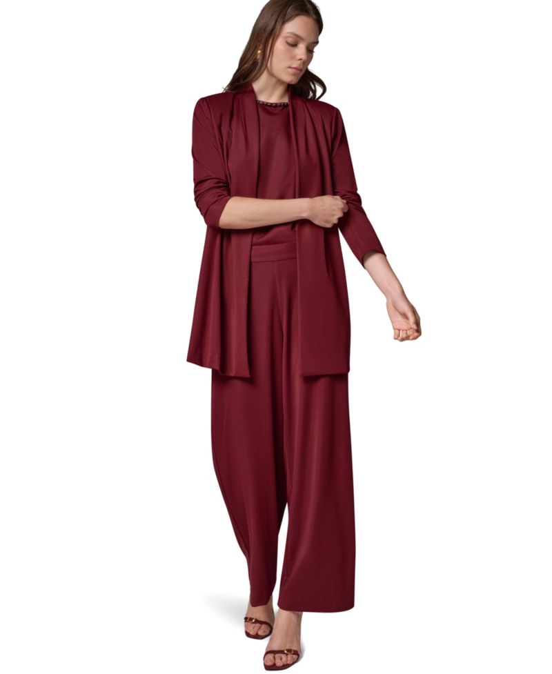 Women's Knit Belted Collarless Blazer