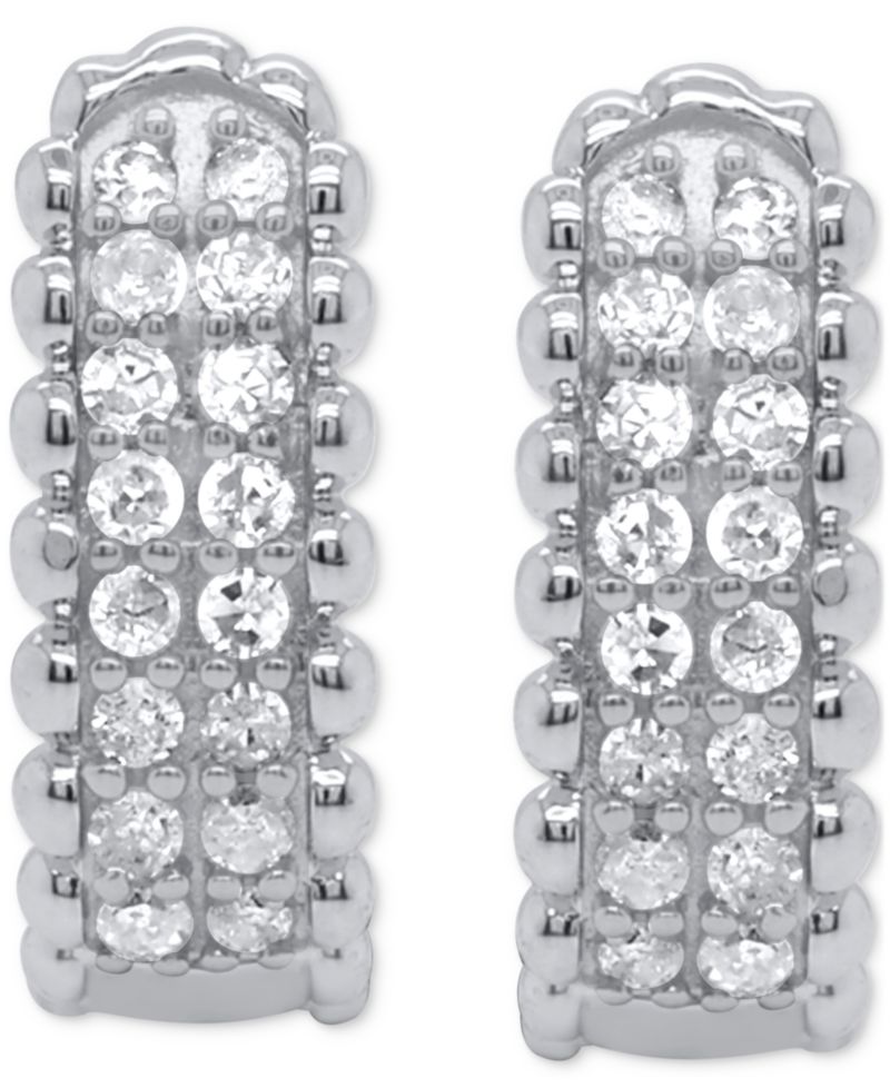 Diamond Bead Leverback Hoop Earrings (1/6 ct. t.w.) in Sterling Silver or 14k Gold-Plated Sterling Silver