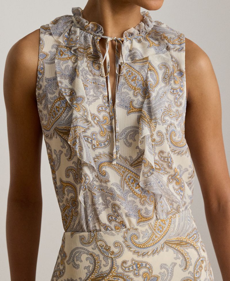 Petite Paisley Ruffle-Trim Sleeveless Blouse