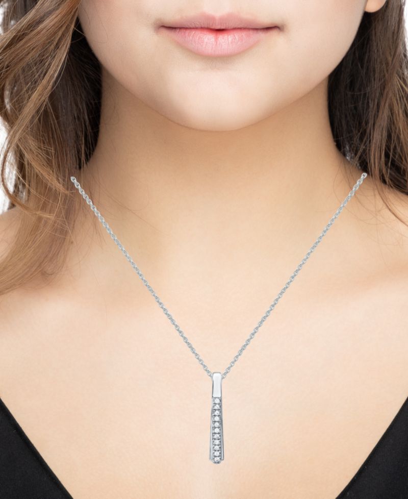 Diamond Vertical Bar 18" Pendant Necklace (1/10 ct. t.w.) in Sterling Silver