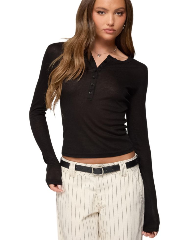 Women's Nettie Ribbed Henley Top