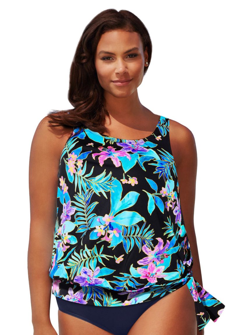 Women's Side Tie Blouson Tankini Top