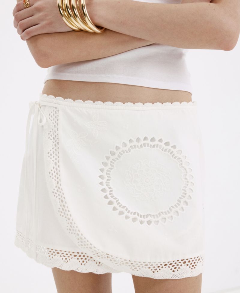 Women's Openwork-Embroidery Mini Low-Waist Cotton Skirt
