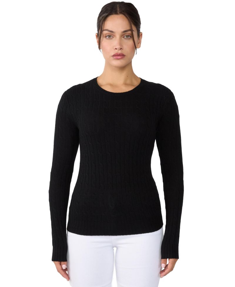 Women's 100% Cashmere Cable-knit Long Sleeve Pullover Crew Neck Sweater