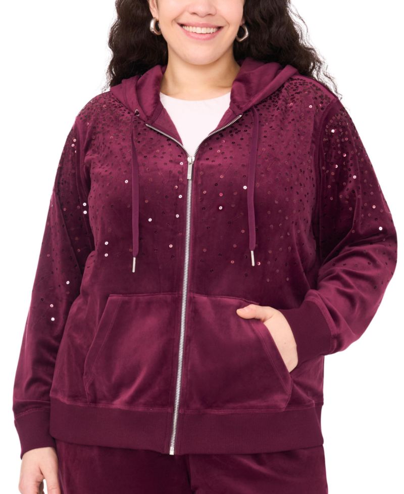 Plus Size Velour Zip-Front Hoodie Jacket