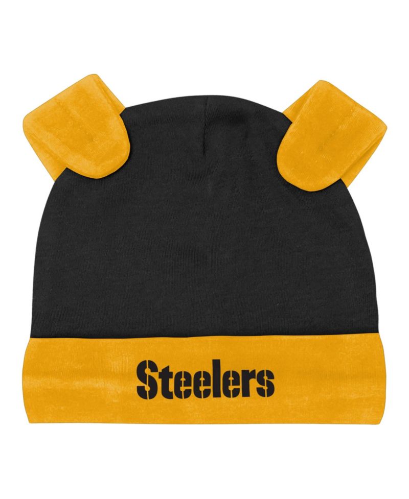 Baby Boys and Girls Heather Gray Pittsburgh Steelers Huddles & Giggles 3-Piece Pant and Hat Set