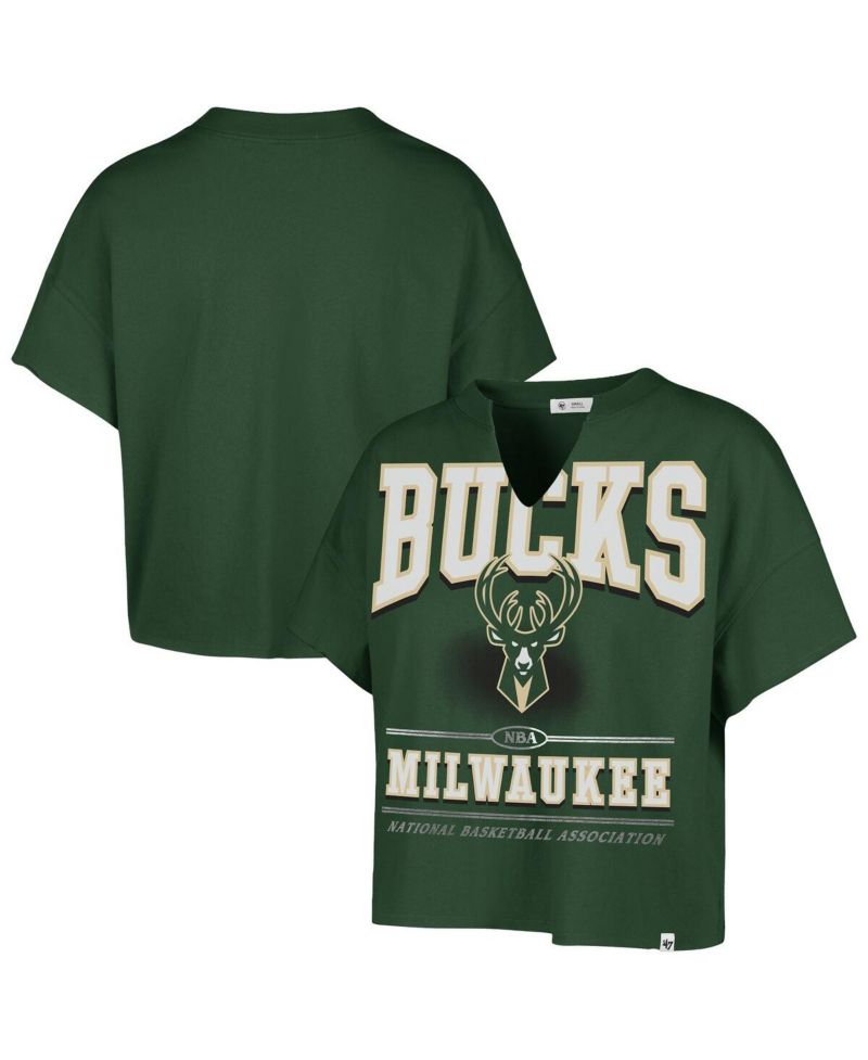 Women's Hunter Green Milwaukee Bucks Elation Oversized Notch Neck T-Shirt