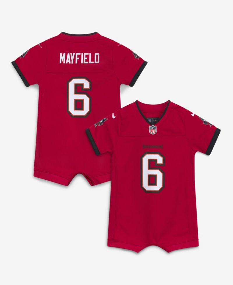 Baby Boys and Girls Baker Mayfield Red Tampa Bay Buccaneers Romper Game Jersey