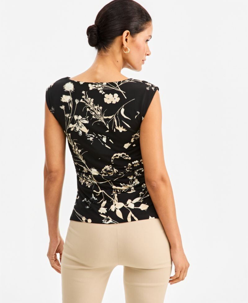 Women's Floral-Print Boat-Neck Blouse