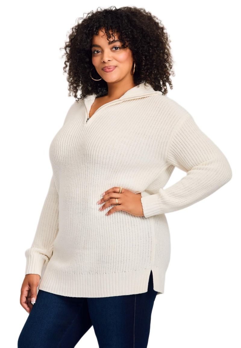 Women's Plus Size Half-Zip Pullover Sweater
