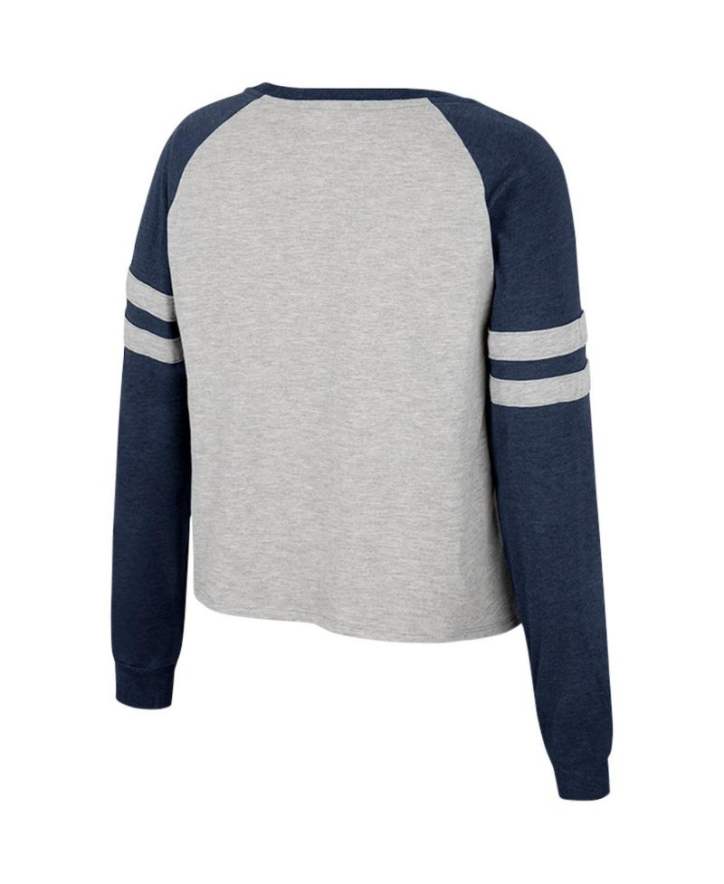 Women's Heather Gray Michigan Wolverines I'm Gliding Here Raglan Long Sleeve Cropped T-shirt