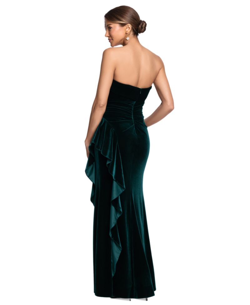 Women's Strapless Ruched Velvet Gown