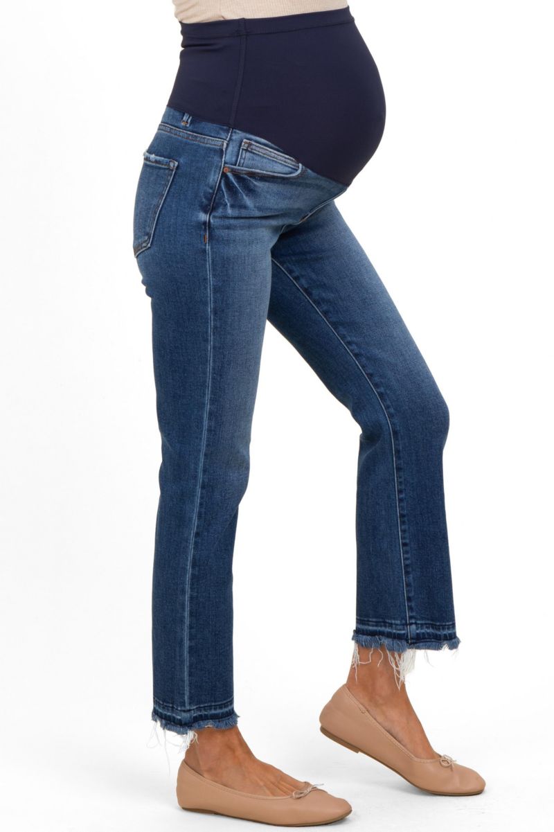 Women's Navy Released Hem Cropped Straight Leg Jeans