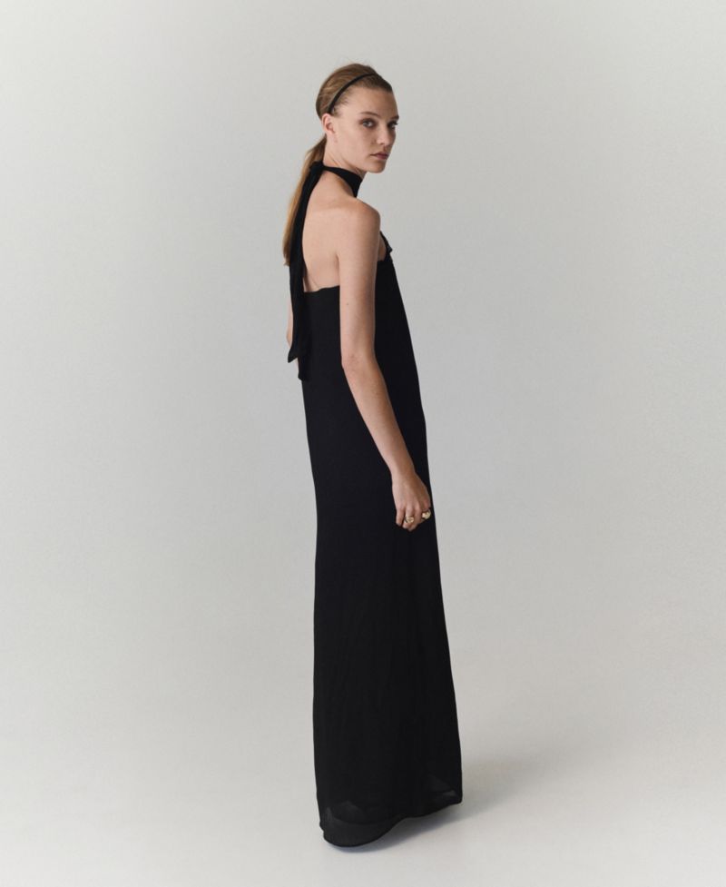 Women's Halter Floral-Detail Side-Slit Dress