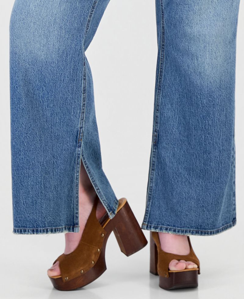 Petite Side Slit Bootcut High-Waisted Jeans