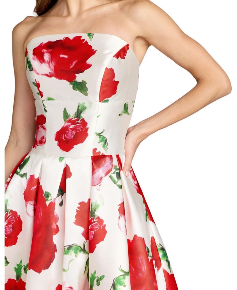 Women's Strapless Floral Print A-Line Midi Dress
