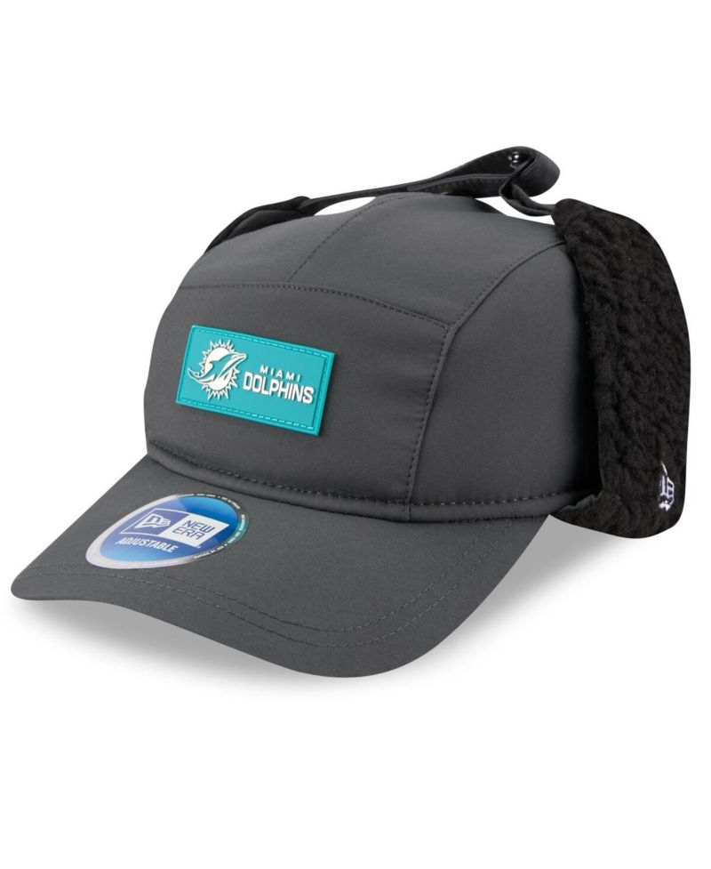 Men's Charcoal Miami Dolphins 2025 Sideline Cold Weather Runner Dog Ear Adjustable Hat