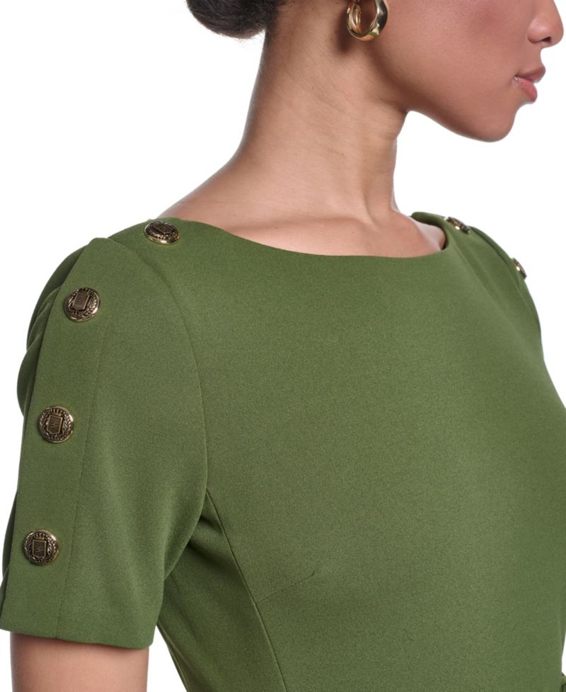 Women's Scuba Crepe Sheath with Shoulder Buttons Dress