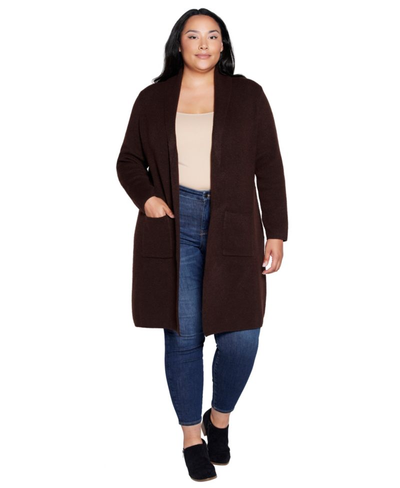 Plus Size Duster Shawl Collar Long-Sleeve Cardigan