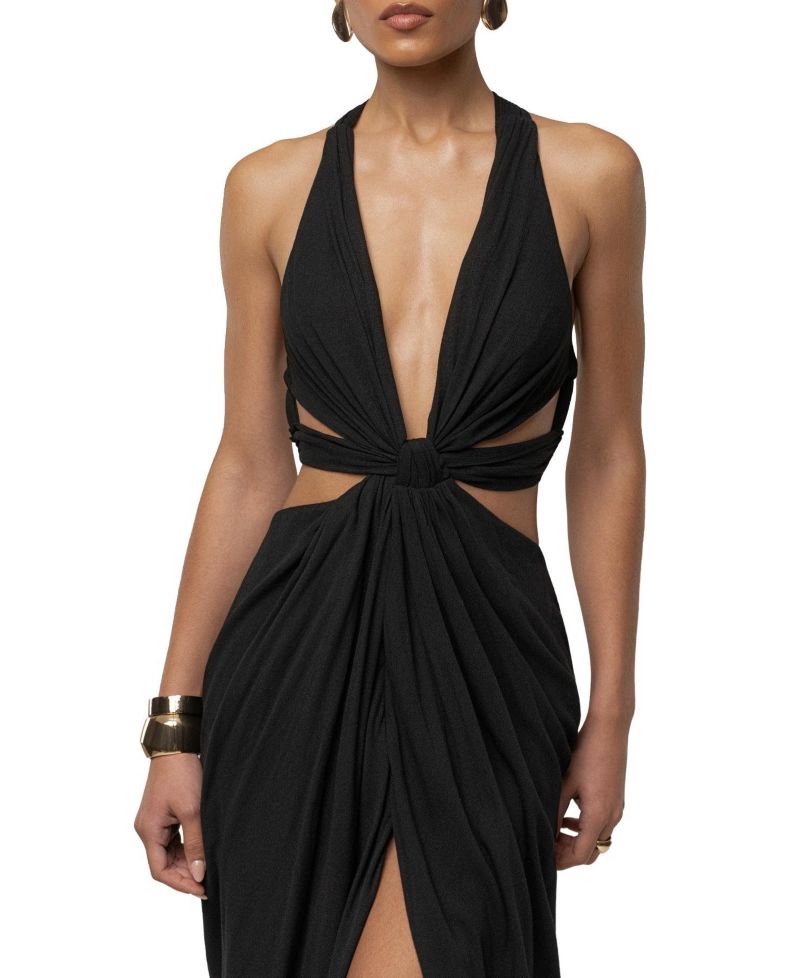 Women's Warm Sunsets Plunging V-Neck Cutout Maxi Dress