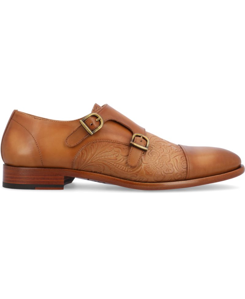 Men's Lucca Embossed Floral Leather Monk Strap Dress Shoes