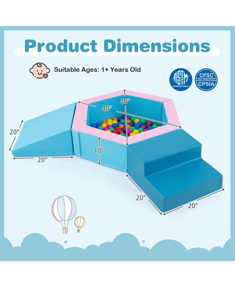 3-Piece Baby Foam Climbing Blocks Set with 100 Ocean Balls