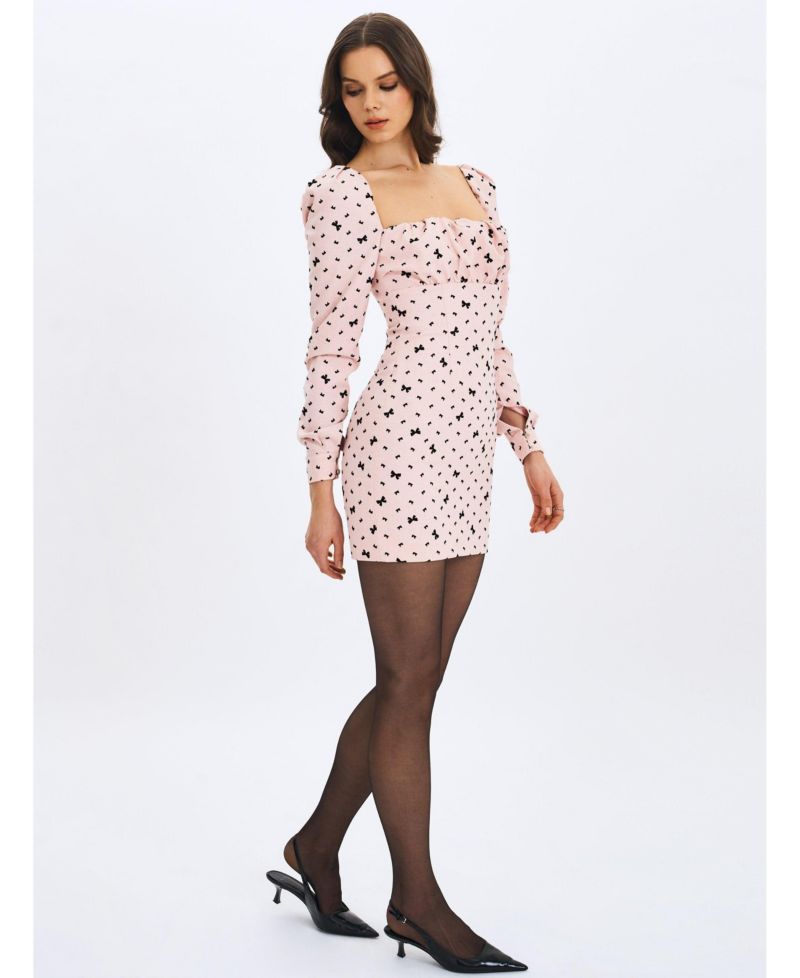 Women's Perla Baby ruched Bust Velvet-Embossed Bow Mini Dress