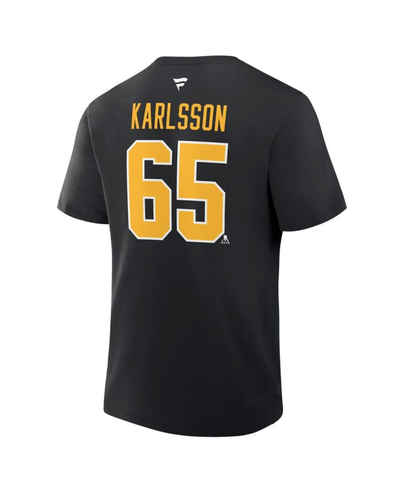 Men's Erik Karlsson Black Pittsburgh Penguins Authentic Stack Name & Number T-Shirt