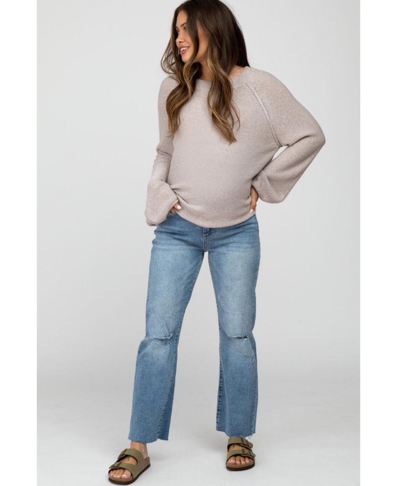 Women's Blue Straight Leg Frayed Hem Jeans