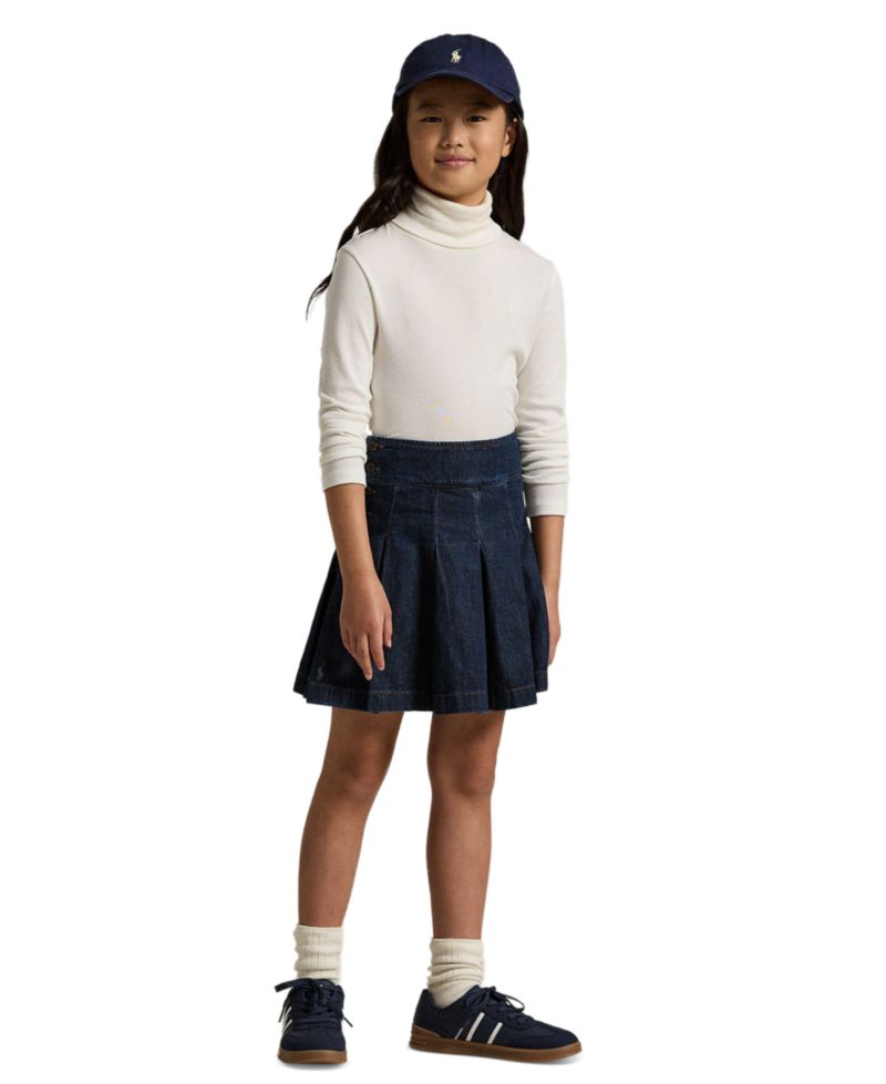 Girls' 4-16 Ribbed Long-Sleeve Cotton-Blend Turtleneck T-Shirt