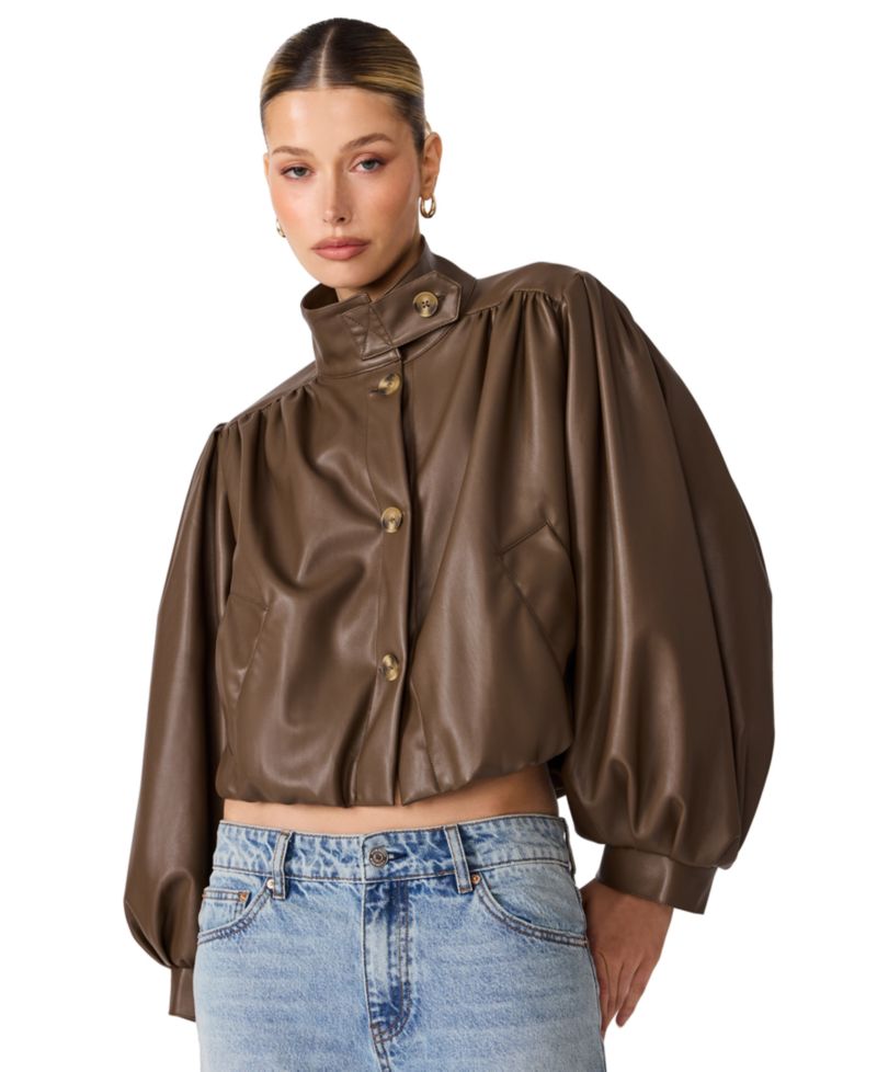 Women's DeeDee Cropped Puff-Sleeve Faux Leather Jacket