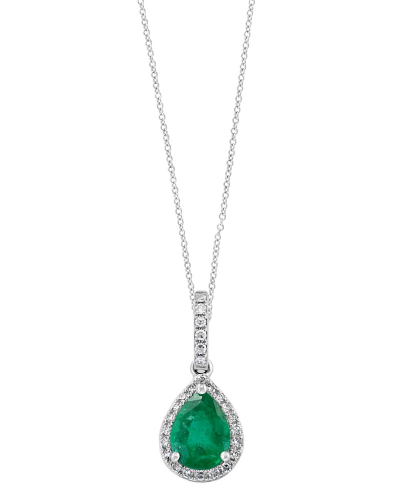 EFFY® Emerald (9/10 ct. t.w.) and Diamond (1/8 ct. t.w.) Drop Pendant in 14k White Gold