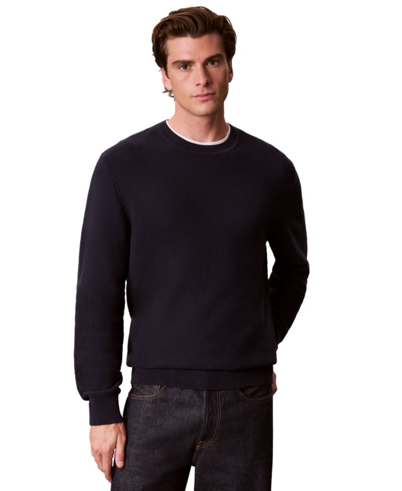 Men's Textured Cotton Crewneck Sweater