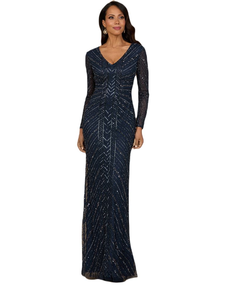 Women's Long Sleeve Beaded Gown