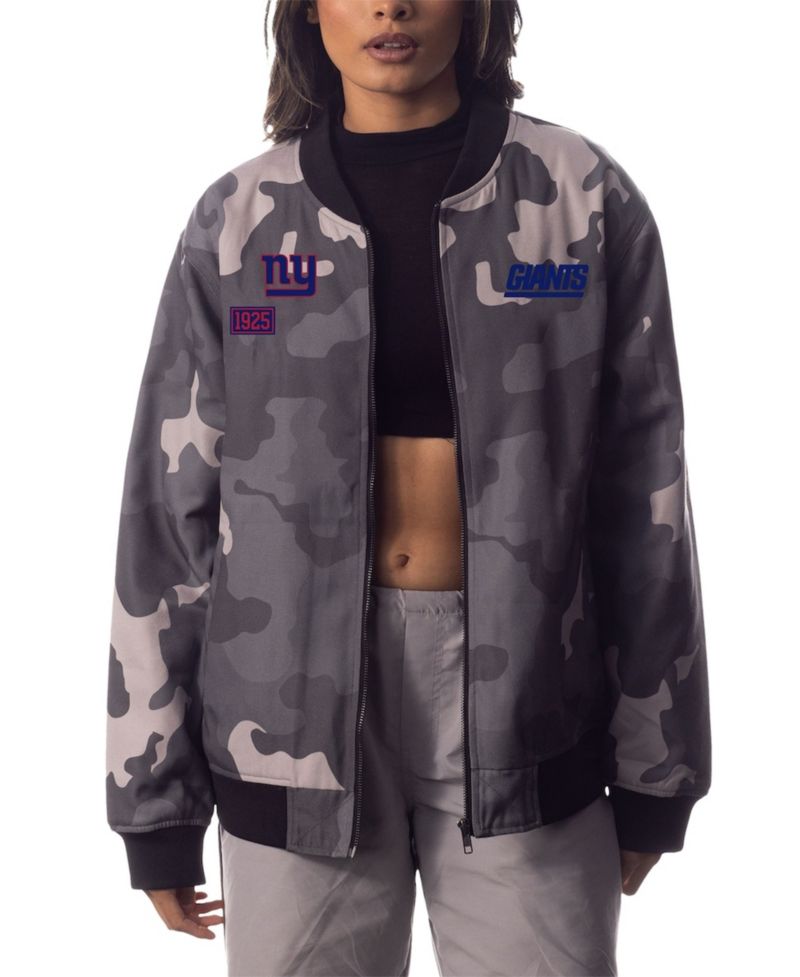 Men's and Women's Gray New York Giants Camo Bomber Jacket