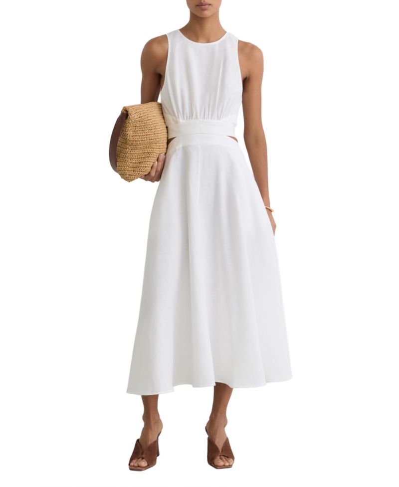 Women's Linen-Cotton Cut-Out Midi Dress