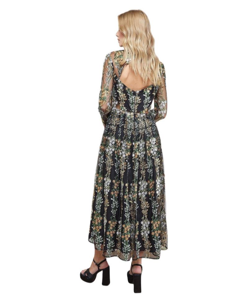 Women's Open Back Long Sleeve Midi Dress