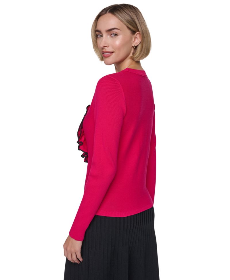 Women's Rosette Long-Sleeve Scoop Neck Sweater