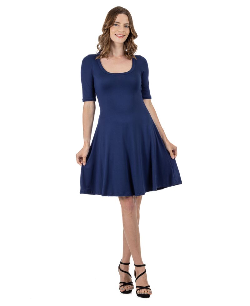24seven Comfort Petite Apparel A Line Knee Length Dress Elbow Length Sleeves