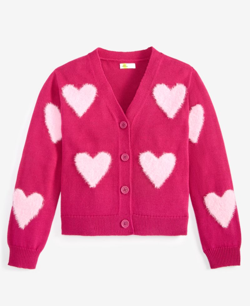 Girls' 5-20 Textured Heart Long-Sleeve Cardigan