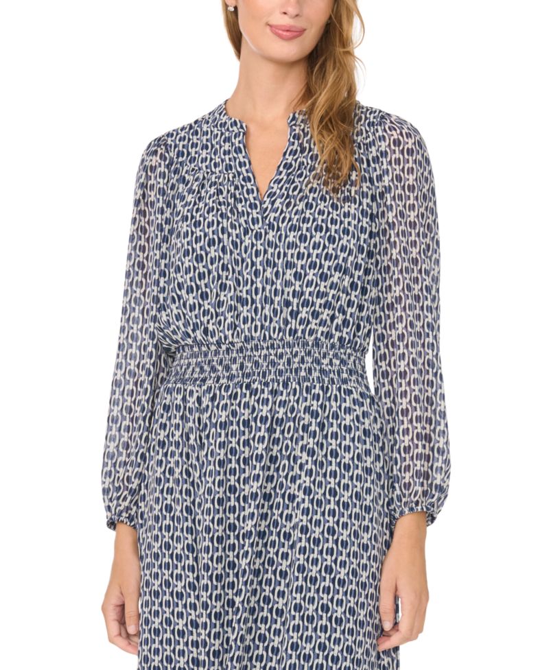 Women's Long-Sleeve Smocked-Waist Tiered Dress