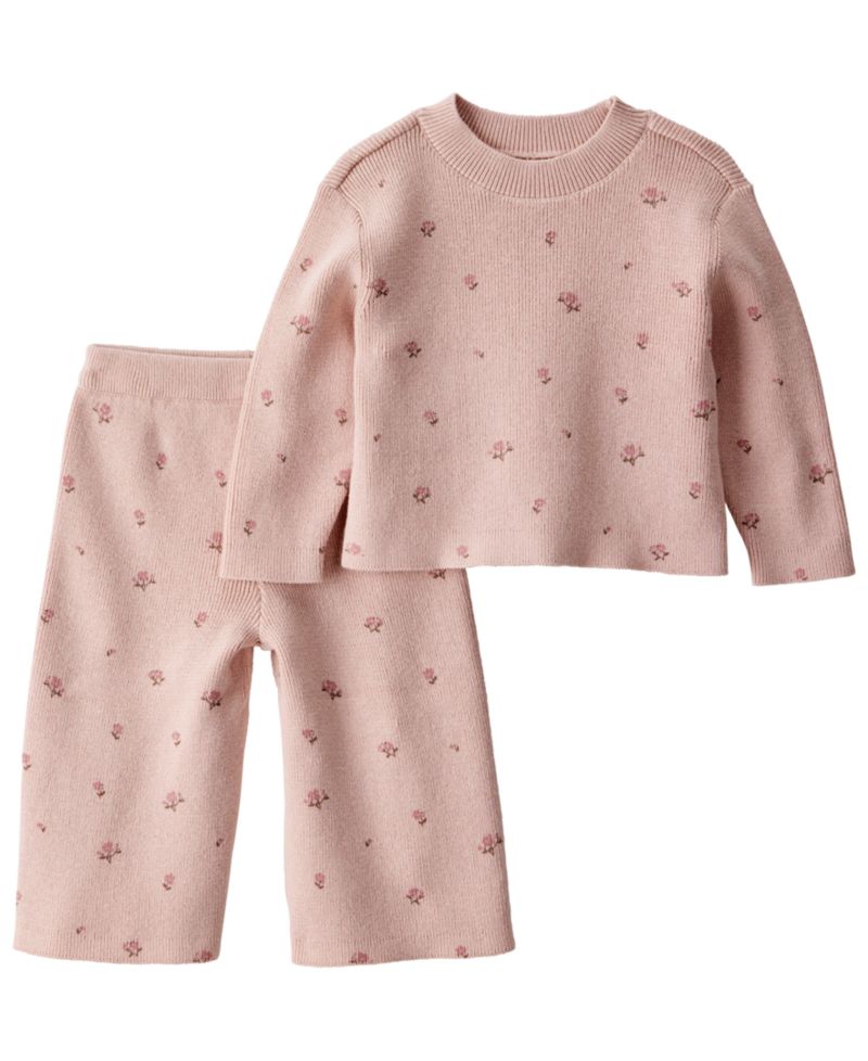 Baby Girls' Long-Sleeve Floral-Print Wide-Leg Top and Pants Set