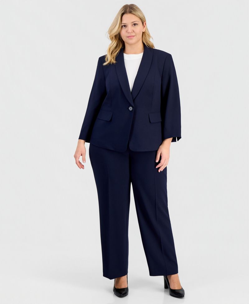 Plus Size One-Button 3/4-Sleeve 2 Piece Pantsuit