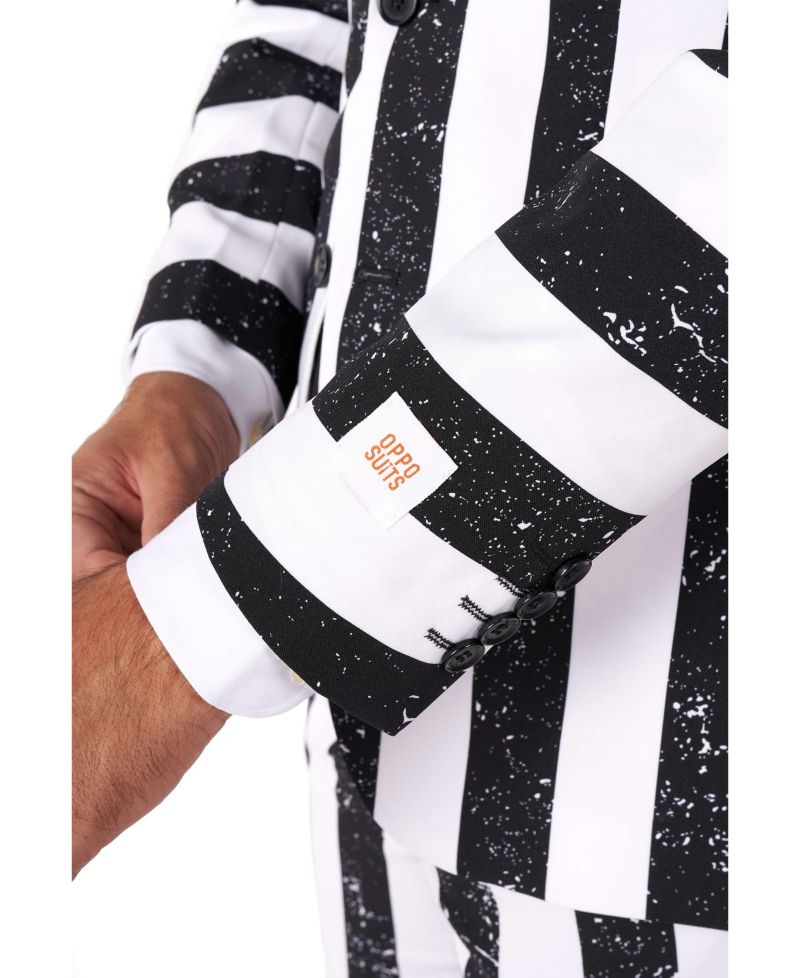 Men's Beetlejuice Premium Costume - 80s Halloween Outfit - Slim Fit - Black White - Includes Blazer, Pants and Tie