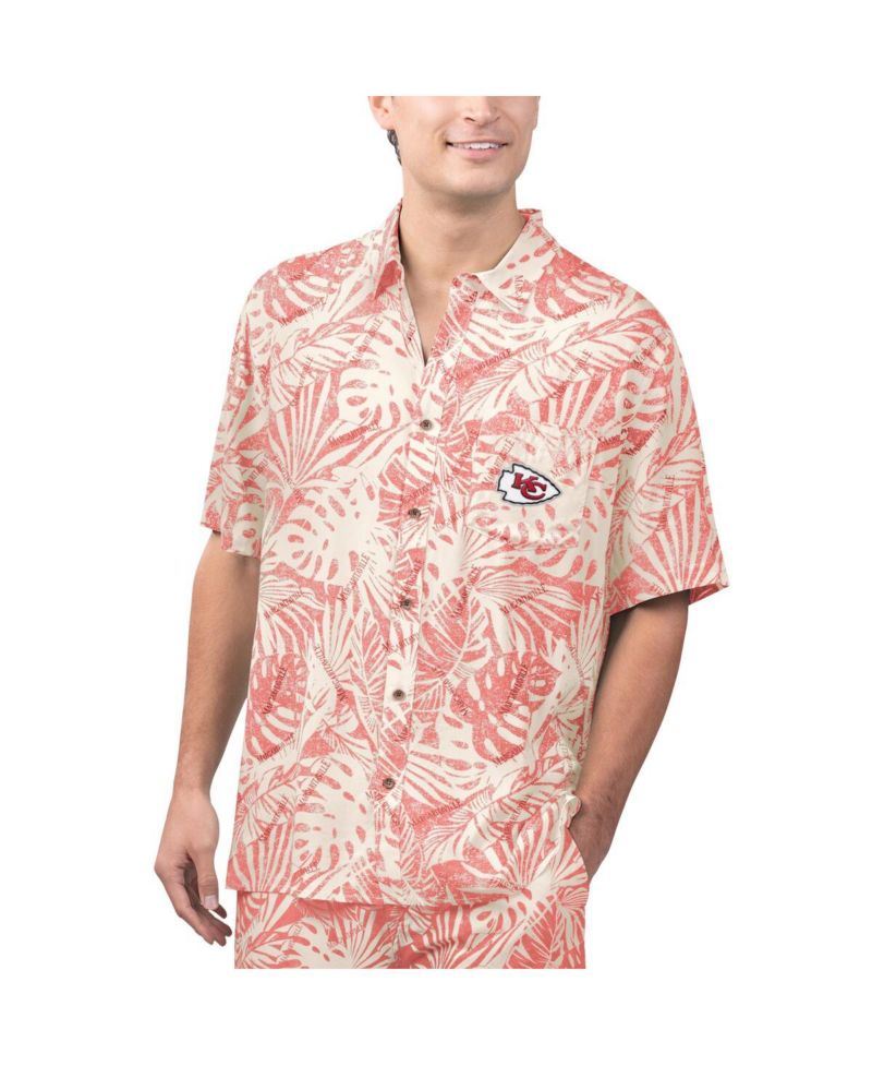 Men's Tan Kansas City Chiefs Sand Washed Monstera Print Party Button-Up Shirt