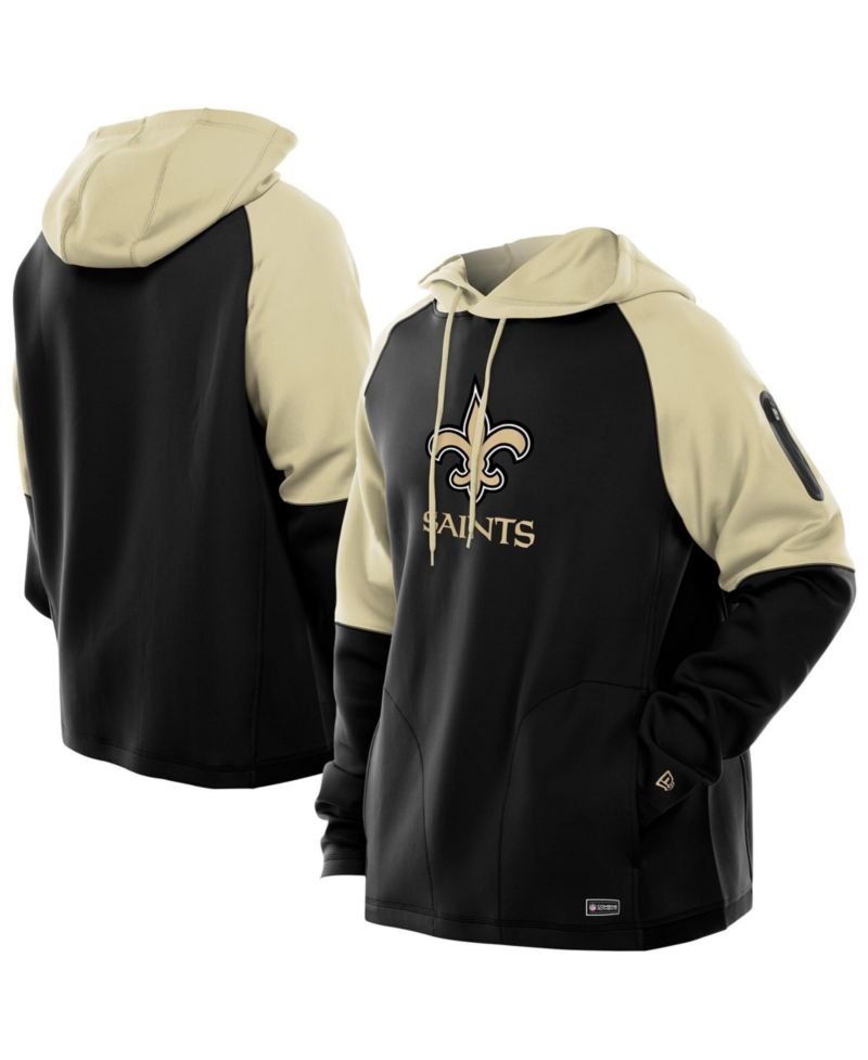 Men's Black New Orleans Saints Combine Authentic Color Block Raglan Pullover Hoodie