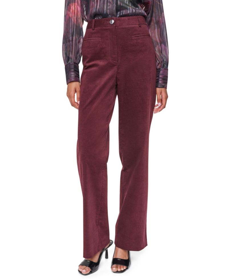 Women's Stretch High-Waisted Straight-Leg Corduroy Pants