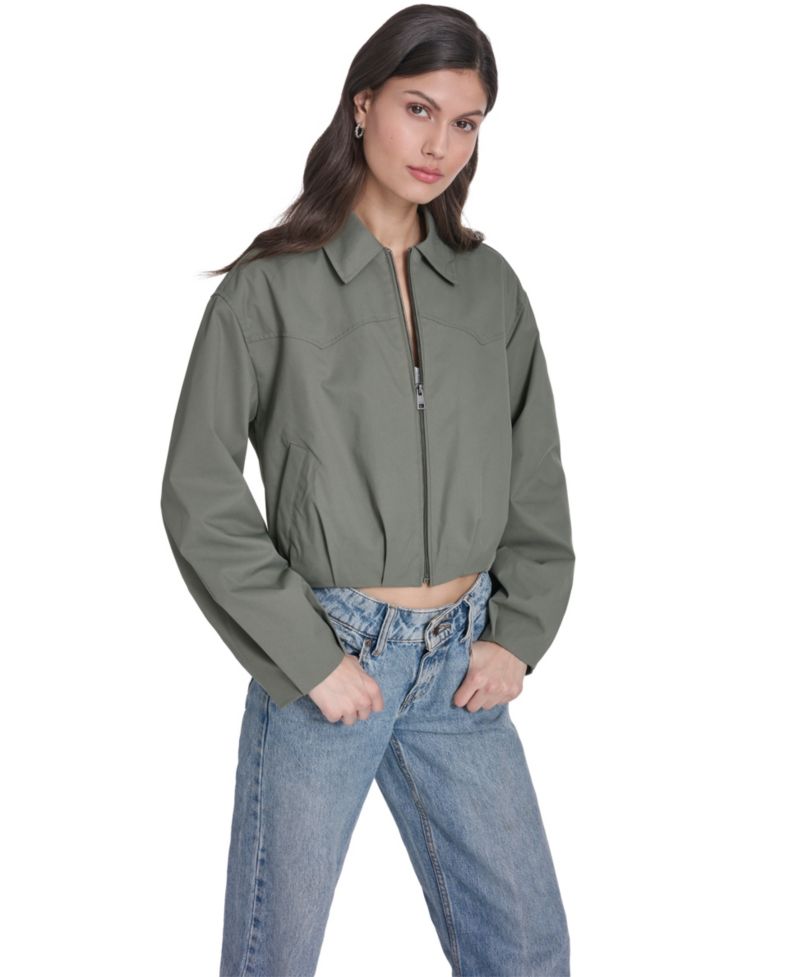 Women's Bubble Hem Collared Bomber Jacket